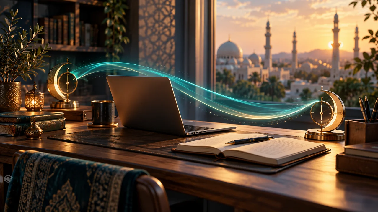 مكتب للتركيز وفترة عمل بين علامتين للصلاة